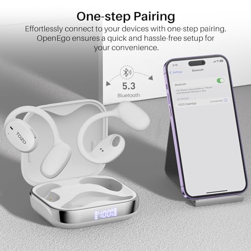 TOZO OpenEgo Open Ear Earbuds 80H Bluetooth 5.3 Headphones Sport Earbuds - color: Snow White