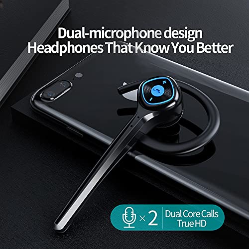 IHAO Wireless Bluetooth Earpiece Headphone Dual Noise Cancelling Mic Painless Open-Ear Handsfree Headset Stereo Sound Left/Right Changeable Earhook Earphones for Driving/Business/Gym - color: Single Ear Black