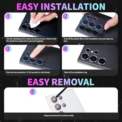Camera Lens Protector for Samsung Galaxy S24 Ultra, Glitter Black - color: Glitter Black