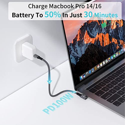 Cable Compatible with Thunderbolt 4 Cable 1ft, Right Angle USB4 Cable, with 40Gbps Data Transfer, PD100W Charging, Nylon Braided USB C Cable, Single 8K or Dual 4K Display, for MacBook Pro/Air