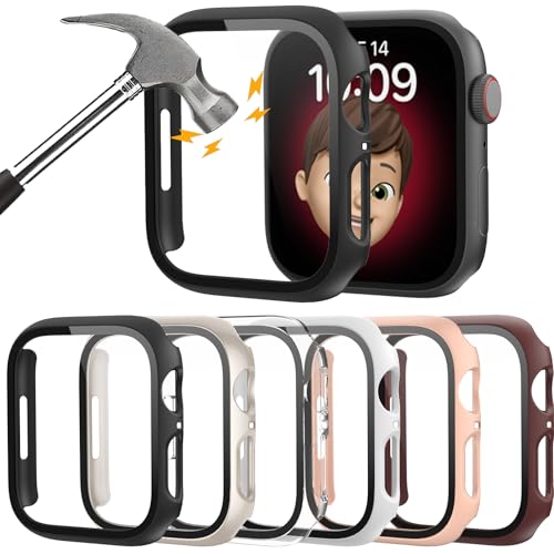 Rontion 6 Pack Hard PC Case for Apple Watch 40mm SE 3/SE 2/ Series 6/SE/5/4 | Ultra-Thin Scratch Resistant Tempered Glass Screen Protector Full Protective Bumper Face Cover Compatible with iWatch 40mm - color: Black+Starlight+Clear+White+Pink+Wine Red, si