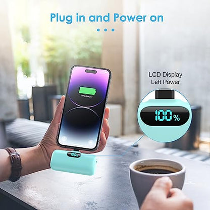 Mini Portable Charger USB C Power Bank,5000mAh PD Fast Charging Battery Pack Built-in USB-C Connector Travel Essential for iPhone17/Pro/17Pro Max/16e/Air/16 Plus/16Pro Max/15 All Series,Android Green - color: Green