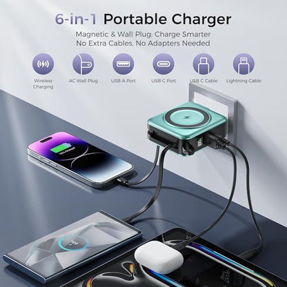 10000mAh Portable Charger Power Bank Built in Cables&Wall Plug - color: Green
