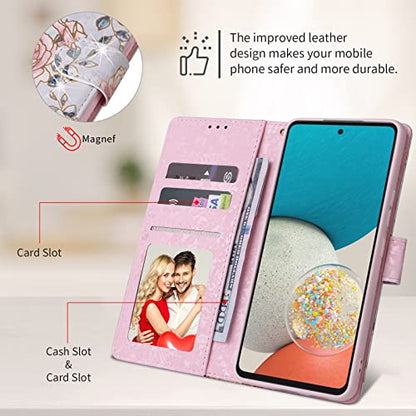 UEEBAI Wallet Case for Samsung Galaxy S23 5G, PU Leather Phone Case Kickstand RFID Blocking Flip Case with Card Slots Wrist Strap Relief Engraved Pattern Magnetic Closure Folio Case - Purple Rose - color: Purple Rose, size: Samsung Galaxy S23 5G