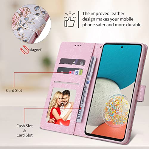UEEBAI Wallet Case for Samsung Galaxy S23 5G, PU Leather Phone Case Kickstand RFID Blocking Flip Case with Card Slots Wrist Strap Relief Engraved Pattern Magnetic Closure Folio Case - Purple Rose - color: Purple Rose, size: Samsung Galaxy S23 5G