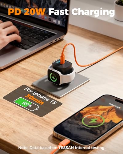 TESSAN Charging Blocks for Apple Watch Charger, USB C Charger Block 3-in-1 - color: Black