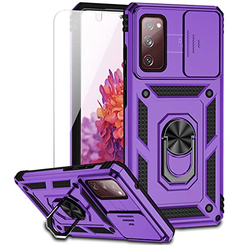 for Samsung Galaxy S20 FE 5G Case with Camera Lens Cover HD Screen Protector, Military-Grade Drop Tested Magnetic Ring Holder Kickstand Protective Phone Case for Samsung Galaxy S20 FE 5G, Purple - color: Purple with camera cover Military-Grade 2nd gen
