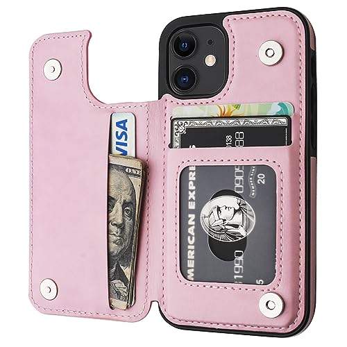 ONETOP for iPhone 12 Mini Wallet Case with Card Holder,Pink - color: Pink
