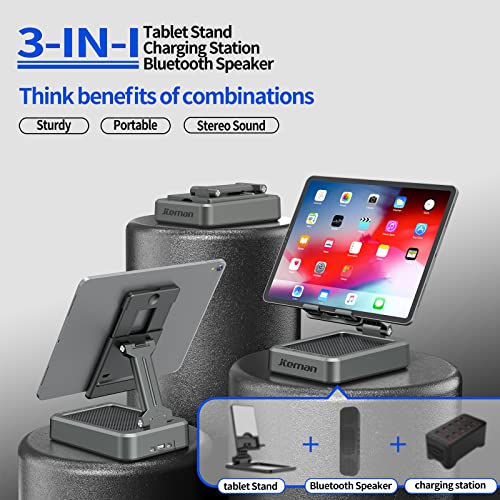 Jteman Wireless Bluetooth Speaker Tablet Stand, Adjustable with Bluetooth Speakers,Gifts for Women Men,Kitchen Gadget for Men,Compatible with Phones and Tablet (4.0-12.9'') - Graphite - color: Graphite