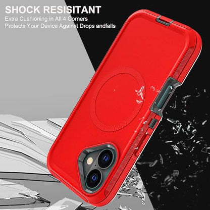 YKHJKLEC for iPhone 16 Case, Compatible with Magsafe, Military Grade 3 in 1 Heavy Duty Shockproof/Drop Proof/Dust Proof Case with 2Pcs Tempered Glass Screen Protector (New-Red/Black) - color: New-Red/Black