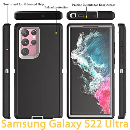 YmhxcY for Galaxy S22 Ultra Case with Self Healing Flexible TPU Film[2 Pack] and Lens Protective Film[2 Pack], Heavy Protection Cover for Galaxy S22 Ultra （6.8“）-Black and Grey - color: Black and grey