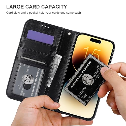 Bocasal Detachable Wallet Case Card Holder for iPhone 15 Pro Max Black | RFID Blocking Kickstand Card Slots Holder PU Leather Magnetic Shockproof Wrist Strap Removable Flip Protective Cover 6.7 inch - color: Black