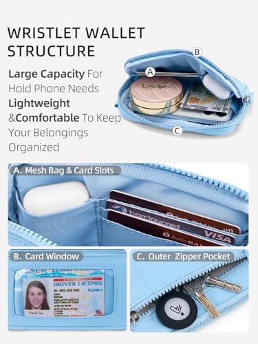 WESTBRONCO Wristlet Wallets for Women – RFID Blocking Quilted Nylon Phone Wallet, Card Holder Purse for Travel & Everyday Use - color: Blue