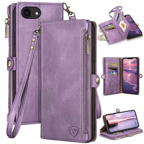 XcaseBar Compatible with ‌iPhone 16e 6.1"/17e 6.1" Wallet case with Zipper Credit Card Holder【RFID Blocking】,Flip Folio Book Phone case Shockproof Cover Women Men for Apple 16e case Lilac Purple - color: Lilac Purple