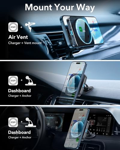 ESR for MagSafe Car Mount Charger for iPhone Duo/18 Pro/17-12, Samsung S26