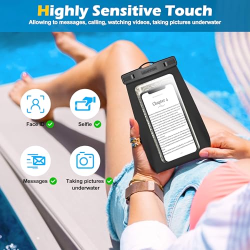 4 Pack Floating Waterproof Phone Pouch - Universal Large Floatable Water Proof Dry Bag Case - Float Clear Cell Holder with Lanyard - for iPhone 17 Pro Max Samsung Galaxy - Beach Swimming Pool - color: Black+Blue+Green+Pink
