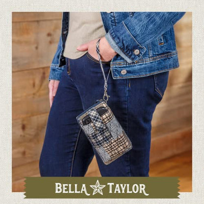 Bella Taylor Cell Phone Wristlet, Quilted Phone Wallet for Women | Lightweight, RFID blocking, phone pocket, built-in wallet, card organizer, coin pocket, secure zipper, quality construction - color: Farmhouse Blue