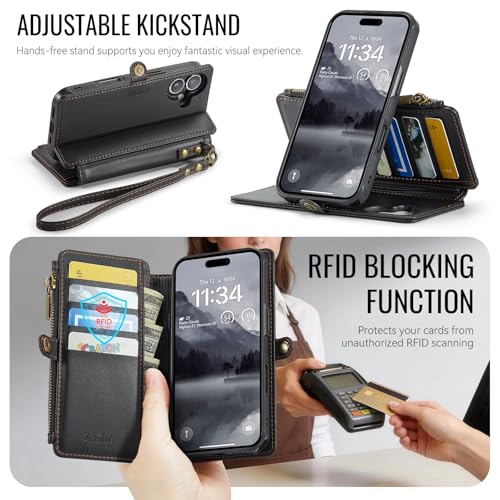 for iPhone 17 - Phone Case Wallet Magnetic Detachable, Black - color: Black, size: iPhone 17