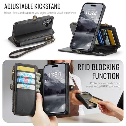 for iPhone 17 - Phone Case Wallet Magnetic Detachable, Black - color: Black, size: iPhone 17