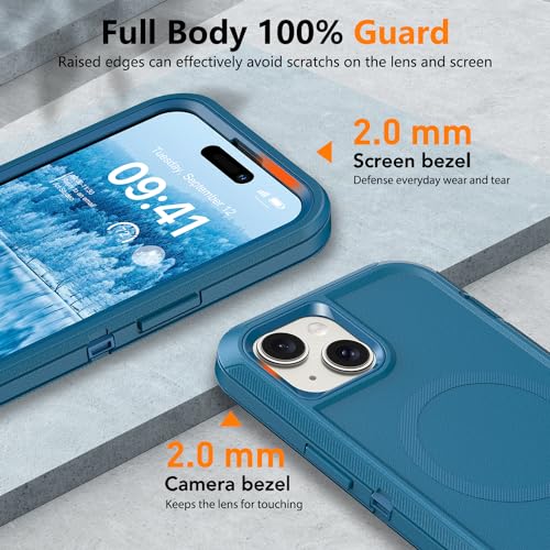 TUTUKII Magnetic for iPhone iPhone 15, 14 & 13 Case with Belt Clip Holster Dark Blue - color: Blue with Clip