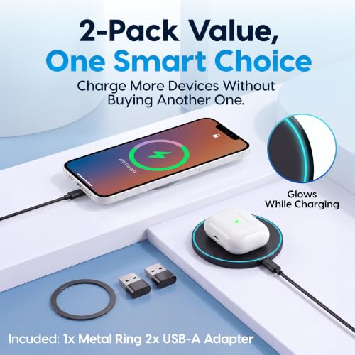 Magnetic Wireless Charger 2Pack,Charging Pad with Light,6FT Cable, Black - color: Black