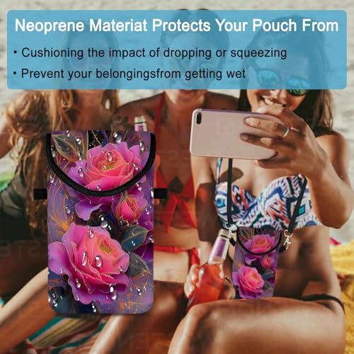 Neoprene Cell Phone Sleeve Pouch Case Bag with Crossbody Strap Neck Lanyard for Women 7.5 X 4.3 in Beautiful Flowers - color: Beautiful Flowers