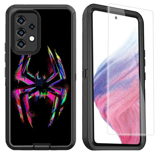 Compatible for Samsung Galaxy A53 5G Case with Screen Protector, Spider Cool Full Body Heavy Duty Galaxy A53 Case for Boys Men Black Shockproof 3-Layer Protective Case 6.5IN - color: Gray