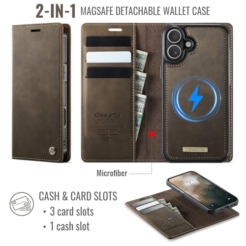Kowauri Case for iPhone 17, PU Leather Wallet Flip Case with Card Holder RFID Blocking, Magnetic Detachable Shockproof Phone Cover Wireless Charging Compatible for iPhone 17 (6.3 inch), Coffee - color: Coffee