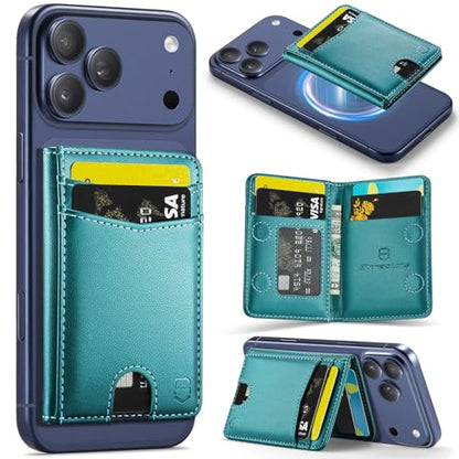 Strapurs Strong Magnetic Wallet Card Holder for MagSafe Phones and Cases, Slim PU Leather Detachable Phone Wallet with 6 Card Slots RFID Blocking for iPhone 17/16/15/14/13/12/Pro/Max/Plus – Bluegreen - color: Blue Green