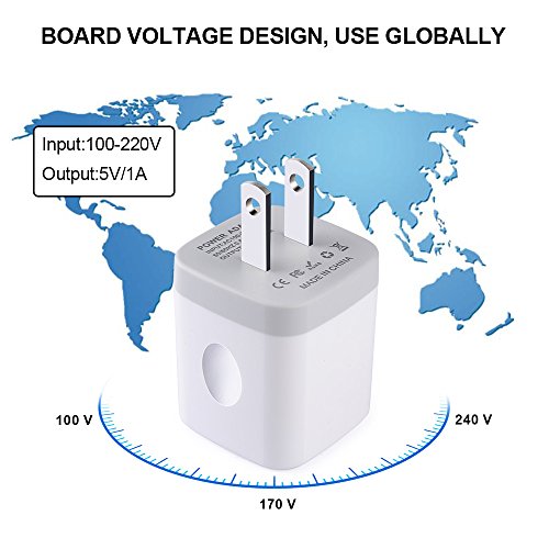 Single Port USB Charger,1A 5V Wall Plug USB Power Adapter 5 Pack for iPhone - color: 5-White