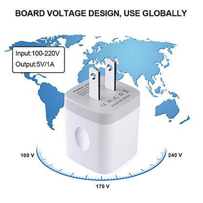 Single Port USB Charger,1A 5V Wall Plug USB Power Adapter 5 Pack for iPhone - color: 5-White