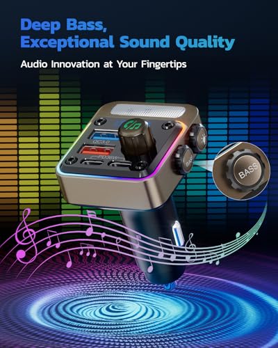 Nulaxy 54W Bluetooth 5.3 Car Adapter, FM Transmitter 4-Port Fast Charging - color: Gold