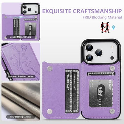 Korecase iPhone 17 Pro Wallet Case Mint Green | Card Slot, RFID Block, Shockproof, Anti-Slip, Aesthetic Embossing Butterfly - color: Mint Green, size: iPhone 17 Pro 6.3"