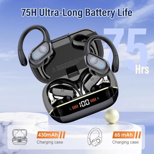 Qecnato 75H Sports Wireless Earbuds Bluetooth 5.4 Headphones Stereo, Black