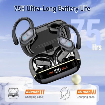 Qecnato 75H Sports Wireless Earbuds Bluetooth 5.4 Headphones Stereo, Black