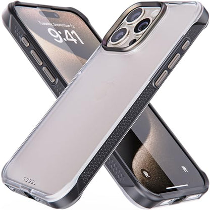 REBEL Clear Case for iPhone 15 Pro Max [Frosted Series Gen-5] Translucent Matte Texture, Grippy Sides, Non-Yellowing, Protective Shockproof Bumpers, Metal Lens & Buttons, 6.7 Inch Phone 2023 - color: Frosted Black, No MagSafe, size: iPhone 15 Pro Max