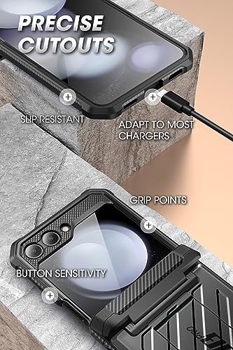 SUPCASE for Samsung Galaxy Z Flip5 5G Case with Kicktand, Black | Detachable Belt-Clip, Hinge Protection, Front Screen Protector, Full Body Military-Grade Phone Cover, Unicorn Beetle Pro