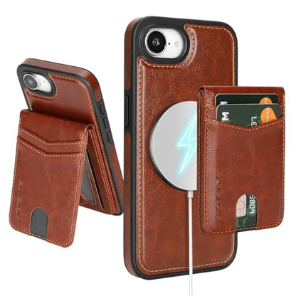 SkyEagle Compatible with MagSafe iPhone 17e / 16e Wallet Case,Brown | Detachable Magnetic Credit Card Holder,RFID Blocking,PU Leather,Kickstand,Flip Phone Case,Shockproof Cover for Men & Women - color: Brown, size: iPhone 17e / 16e - 6.1"