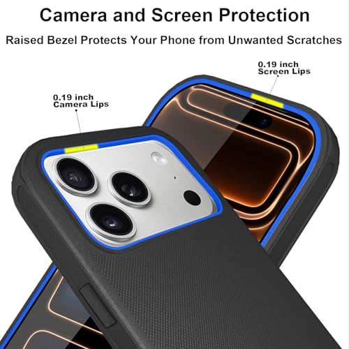 for iPhone 17 Pro Max Case with 2 Camera Lens Protector & 2 Screen Protector, Heavy Duty Full Body Protective Phone Case 6.9" (Belt Clip,BlackBlue) - color: 17 Pro Max-Belt Clip+BlackBlue