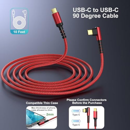 OKRAY USB C Cable 10ft, 5-Pack USB c to USB c 90 Degree Right Angle Cords - color: Red Red Red Red Red
