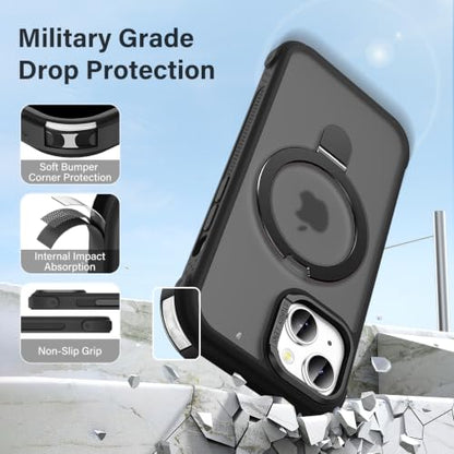 Designed for iPhone 13/14 Case with Magnetic Stand, Black | Certified Drop Protection, Great Grip Feeling, Matte Translucent Back Slim Shockproof Phone Cover - color: Black, size: Iphone 13 / 14