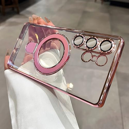 LXK Magnetic for Samsung Galaxy S26 Ultra Case with Stand, Compatible with MagSafe, with Camera Protector, Clear Luxury Military-Grade Drop Protection iPhone Case for Galaxy S26 Ultra 6.9" Pink - color: Pink
