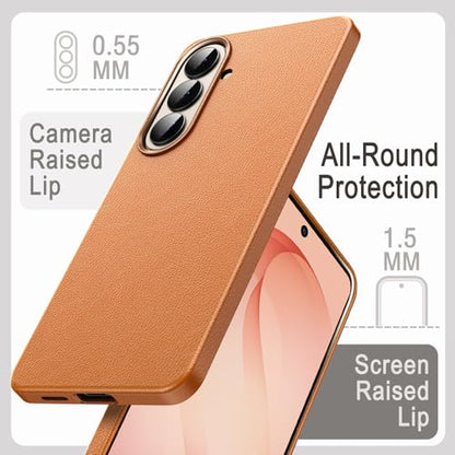 JETech Vegan Leather Case for Samsung Galaxy S26, Brown | Compatible with MagSafe, Anti-Slip Grip Phone Cover, Metal Button, Soft Microfiber Lining - color: Brown, size: Galaxy S26