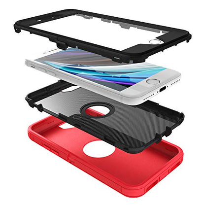 MXX Case Designed for iPhone SE Case 2020 /SE 2022 Heavy Duty Protective Case with Screen Protector [3 Layers] Rugged Rubber Protection Cover & Rotating 360 Degree Belt Clip SE 3rd/2nd Gen (Red/Black) - color: Red/Black