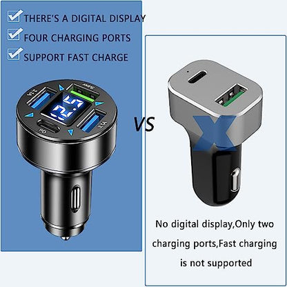 Fast Car Charger,4 Ports Cigarette Lighter USB Charger with LED Voltmeter,PD3.1/Super Port Car Charger Adapter Fast Charging,Compatible with iPhone/Android/Samsung Galaxy (PD/Super) - color: PD/Super