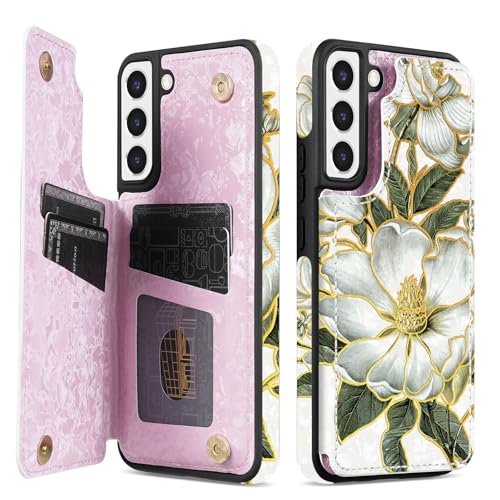 NNH Compatible with Samsung Galaxy S22 Plus Wallet Case with RFID Blocking Card Slots Folio Flip PU Leather Kickstand Double Magnetic Clasp Design Cover for Galaxy S22+(6.6 inch-Magnolia Flowers) - color: Magnolia Flowers, size: Galaxy S22 Plus 6.6 inch