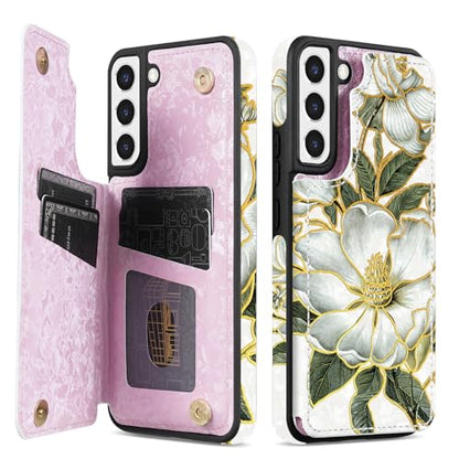 NNH Compatible with Samsung Galaxy S22 Plus Wallet Case with RFID Blocking Card Slots Folio Flip PU Leather Kickstand Double Magnetic Clasp Design Cover for Galaxy S22+(6.6 inch-Magnolia Flowers) - color: Magnolia Flowers, size: Galaxy S22 Plus 6.6 inch