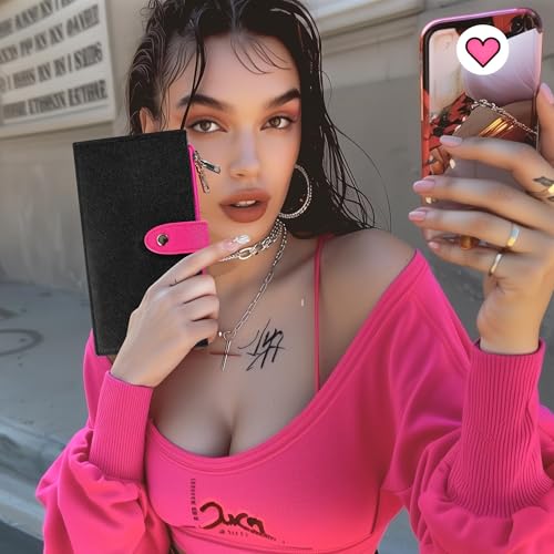 Travelambo RFID Wallet Women Bifold Multi Card Wallet Case with Zipper Pocke Credit Card Holder for Women - color: Black & Rose Red