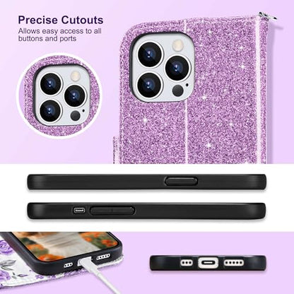 ULAK Compatible with iPhone 15 Pro Wallet Case with Card Holder, Purple | Flip PU Leather Kickstand RFID Blocking Design Cover Wrist Strap Shockproof Phone Case for iPhone 15 Pro 6.1 inch - color: Purple, size: iPhone 15 Pro - 6.1 inch