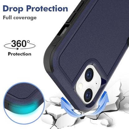 for iPhone 14 / iPhone 13 Case: Dual Layer Protective Heavy Duty Cell Phone Case Shockproof Rugged Bumper Tough with Screen Protector - 16FT Military Grade Drop Tested for iPhone 14 / iPhone 13, Blue - color: Navy Blue (PC) + Black (TPU)